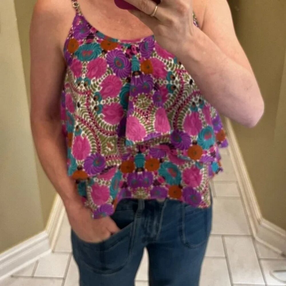Show Me Your MuMu floral print ruffle spaghetti stap blouse size small - Picture 4 of 5